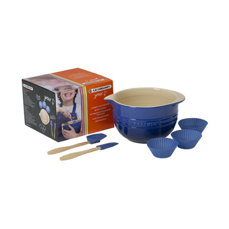 全新LE CREUSET 瓷器兒童攪拌組/烘焙/調理盆/麵糊碗/麵糊盆/備料/親子/英國藍