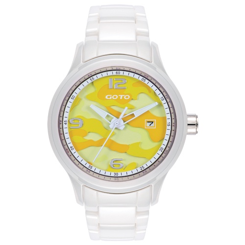 GOTO NO.7迷彩系列精密陶瓷手錶-白x黃