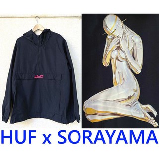 BLACK近全新HUF x空山基SORAYAMA金屬裸女套頭風衣外套/連帽夾克