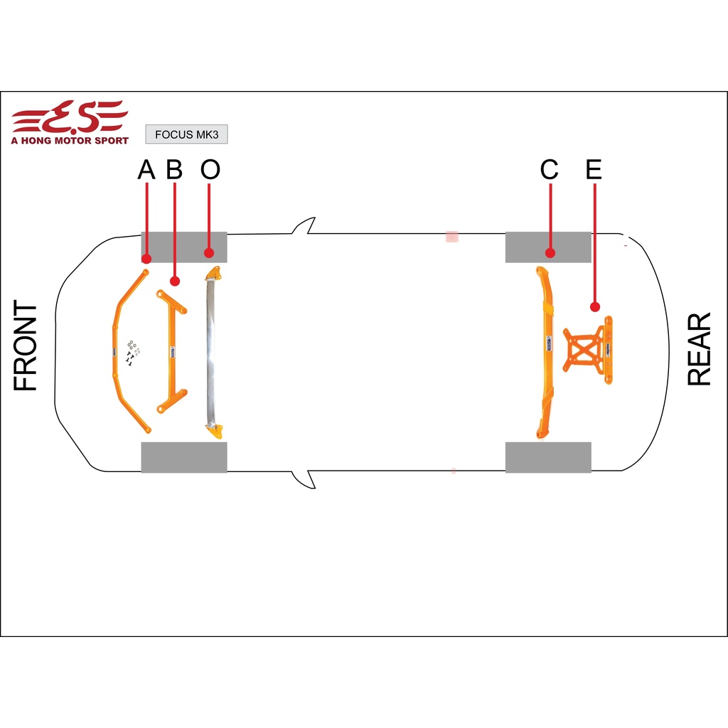 阿宏改裝部品 E.SPRING FOCUS MK3 MK3.5 引擎室拉桿 工字拉桿 前下拉桿 後下拉桿 結構板 0利率
