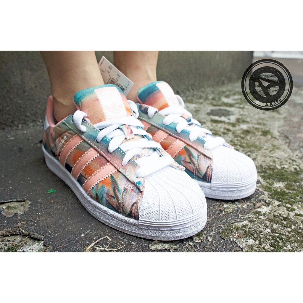 【A-KAY0】ADIDAS 女 SUPERSTAR W 網布X皮革 亞馬遜 夕陽 城市 粉紅白【B35832】