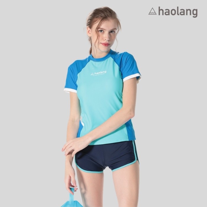 Haolang 青春藍短袖兩件式泳衣/運動泳衣