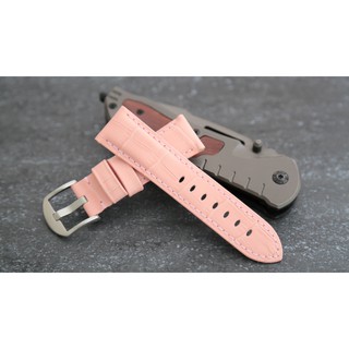 粉紅色22mm or 24mm~可替代panerai沛納海原廠錶帶鱷魚皮紋真牛皮錶帶牢靠車縫線