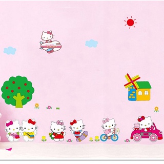 【Zooyoo壁貼】Hello Kitty貓墻貼 KT貓墻紙 兒童房貼紙 幼兒園壁貼 凱蒂貓裝飾貼紙 居家佈置壁貼