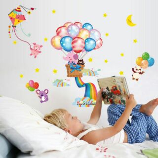 快樂氣球小象壁貼 可移除牆貼 壁紙 兒童房 客廳 裝飾貼 創意貼 SK7020