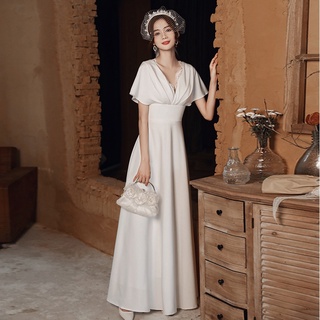 輕婚紗晚禮服女新款白色簡約法式緞面緊身禮服裙大尺碼氣質