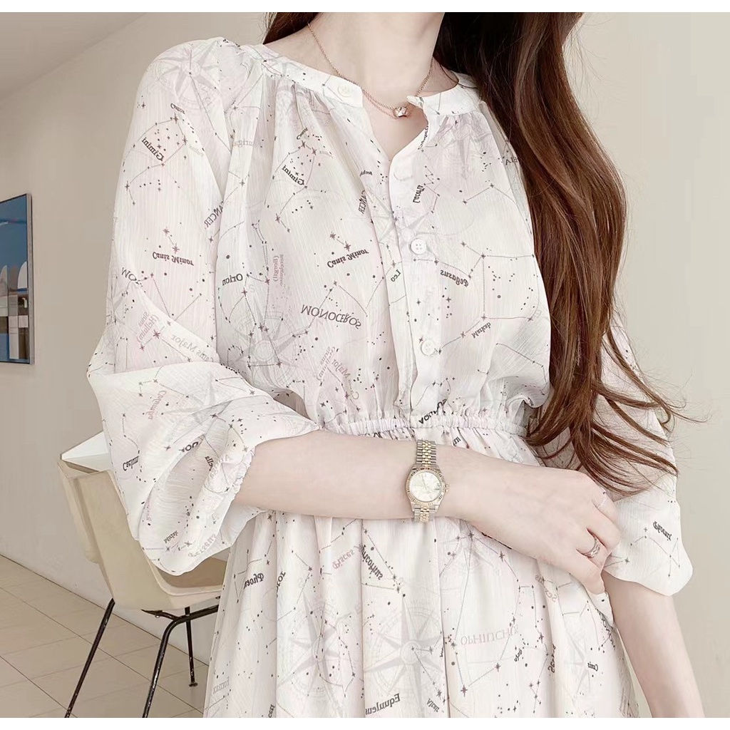 【Belle】 正韓🇰🇷🌈 銀河星系 雪紡 長版洋裝 🌈 Fave 仙女歐膩家 韓國製造 韓國代購