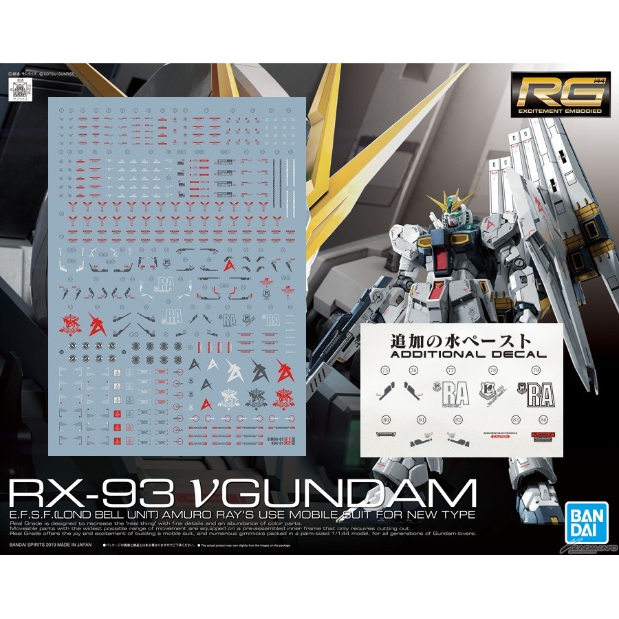 【愛宅家】鋼彈潮流 萬代 Bandai RG Nu Gundam 牛鋼 HWS 訂製專用水貼 含雙浮游炮水貼