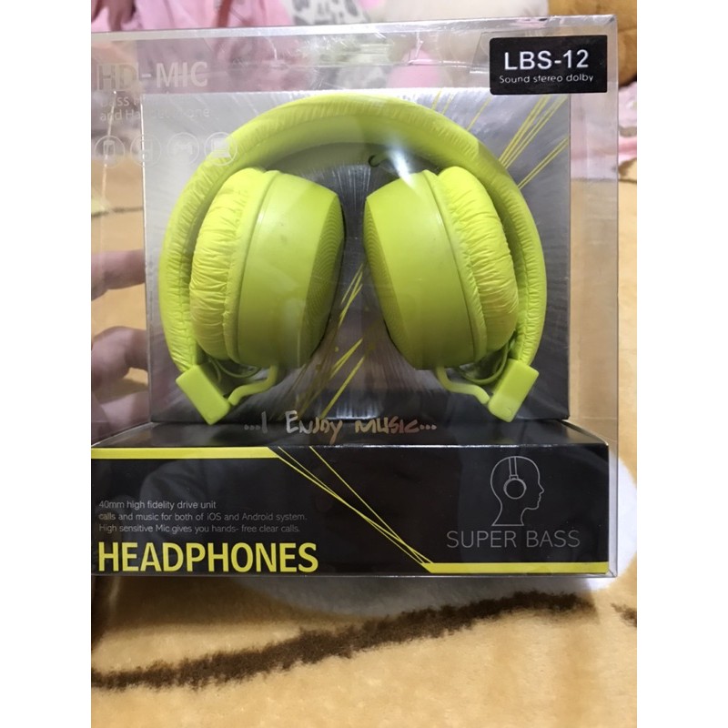 夾娃娃機商品 HD-MIC LBS-12 低音耳機 頭戴式耳機 螢光黃