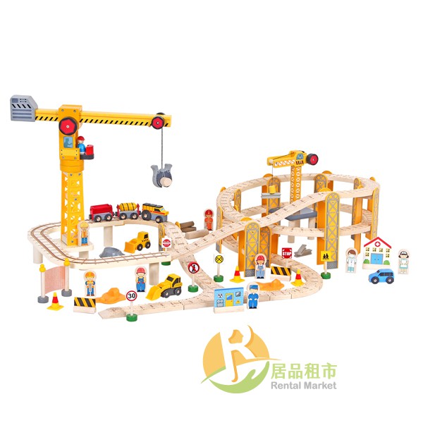 【居品租市】※專業出租平台 - 嬰幼玩具※ mentari 木頭玩具 工程吊車高架軌道組