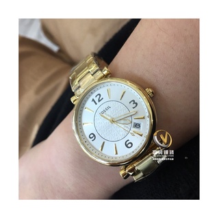 美國FOSSIL 34MM-F LOGO面盤+金色女錶☆公司貨☆ES5159☆實體店面☆富興鐘錶◎
