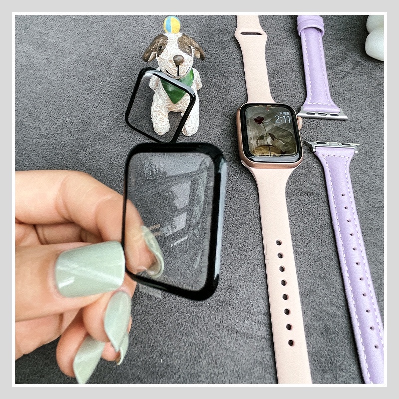 適用蘋果手錶 iwatch SE 1-9代通用 鋼化膜 全屏覆蓋 apple watch 全包貼膜 包邊 曲面膜 防刮花