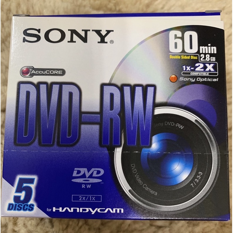 SONY 日本製DVD-RW 、DVD-R 全新未拆 空白片 30分鐘、60分鐘 （1盒5片裝）