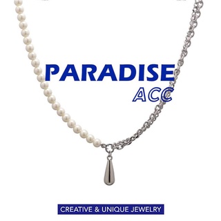 PARADISE 水滴掛墜 珍珠拼接項鍊 輕奢小眾 歐美配飾 高階感氣質百搭