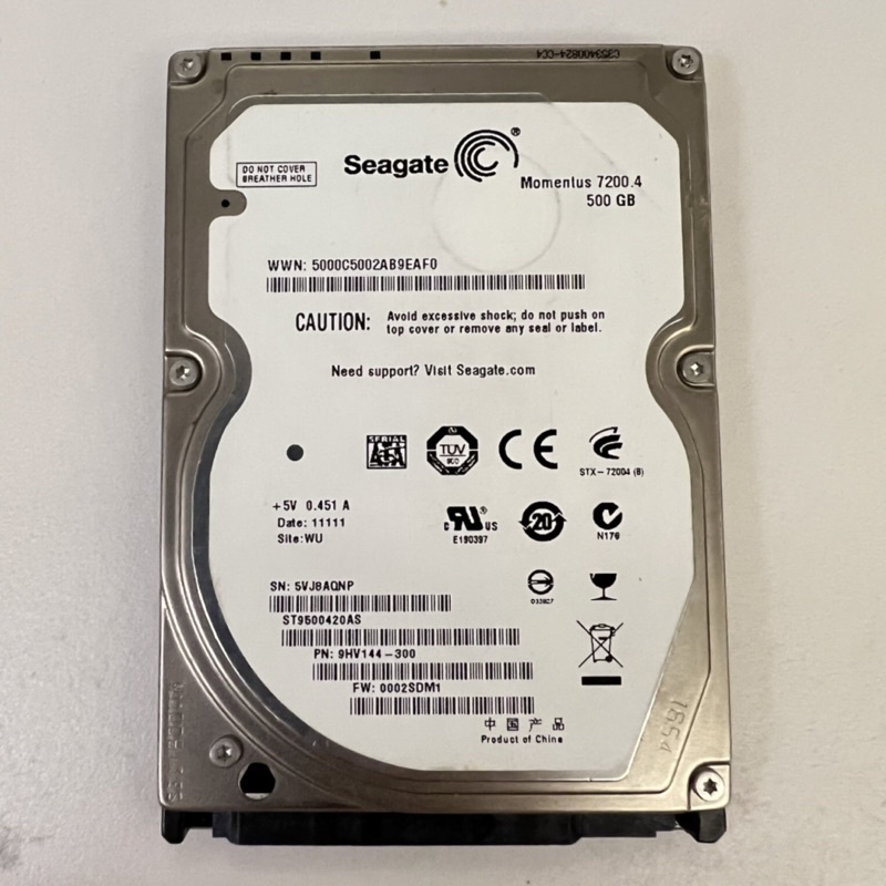 Seagate 500GB 7200 轉 筆電內建硬碟