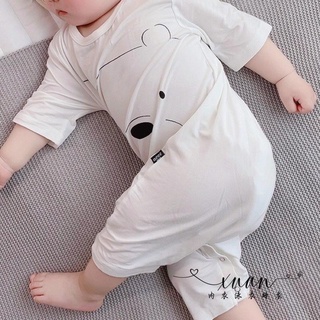 Xuan♥ 寶寶睡衣莫代爾短袖七分夏季薄款連體防踢被嬰兒男童女童兒童睡袋