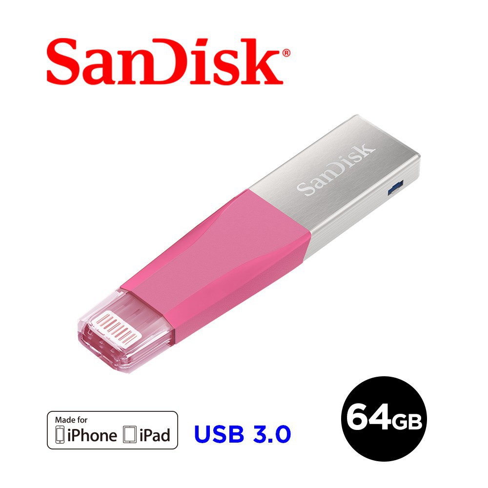 SanDisk iXpand Mini 隨身碟64GB (公司貨) iPhone / iPad 適用 粉紅色 廠商直送