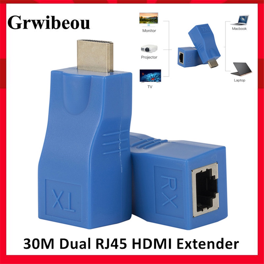Grwibeou 最新 HDMI 延長器 RJ45 端口 LAN 網絡 HDMI 延長器高達 30m Over CAT5