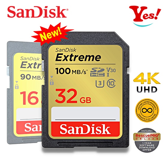 【Yes！公司貨】新款Sandisk Extreme SD 16G 32G C10 U3 V30 100MB 相機記憶卡