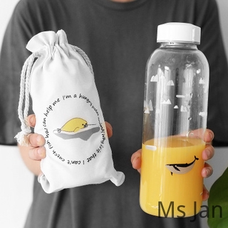 附送同款杯袋！1000ML韓版小清新鯨魚玻璃水杯 水壺 水杯 大容量隨行杯 冷水杯 運動水杯 咖啡杯 環保杯 交換禮物