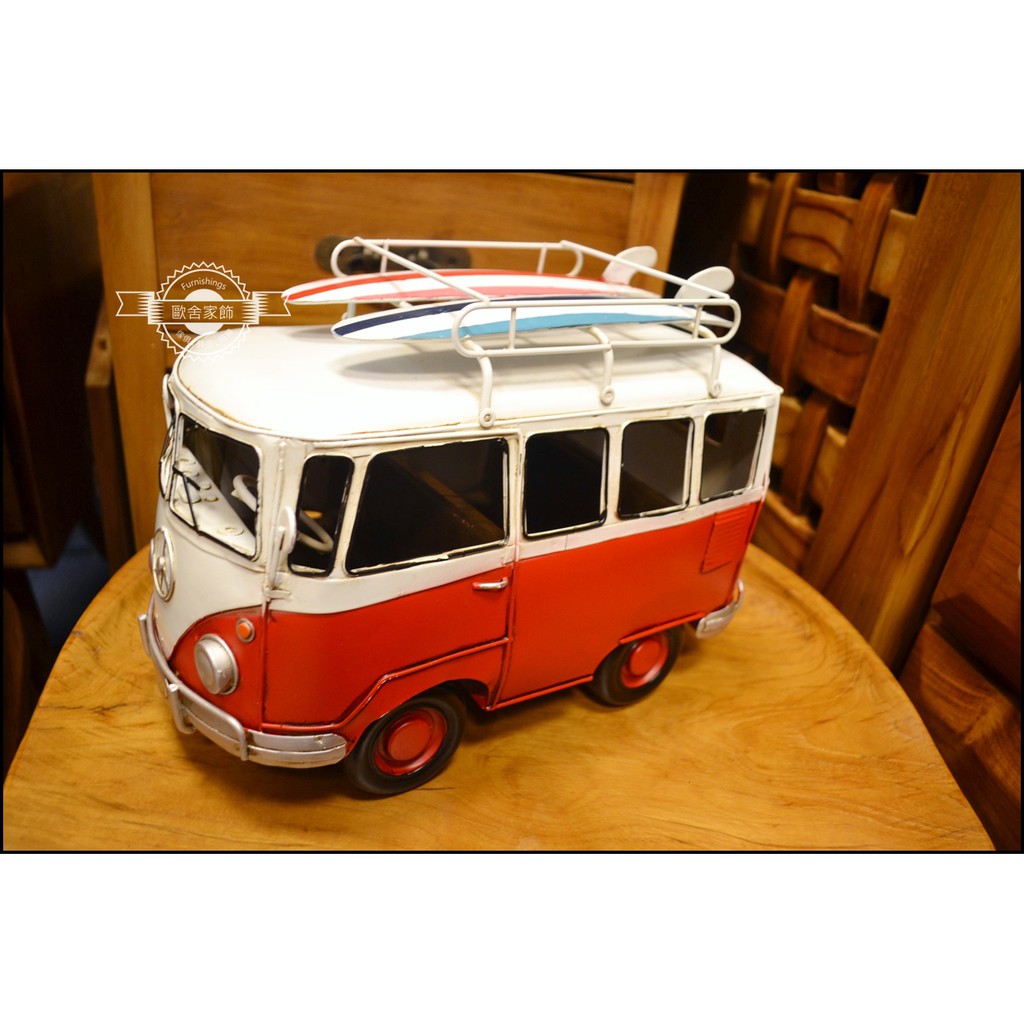福斯廂型車t1麵包車 中 藍紅黃色露營車古董車廂型車衝浪板復古手工鐵皮volkswagen模型胖卡休旅車 歐舍傢居 蝦皮購物