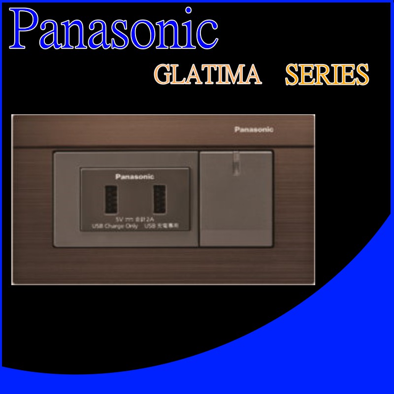 國際牌 GLATIMA埋入式USB充電插座(2孔)+開關組合 附古銅色蓋板 WTGFP10726H(古銅色)