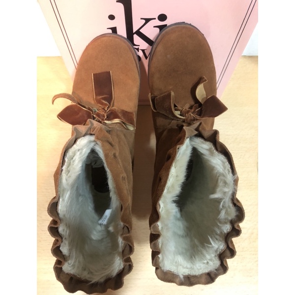 iki2-舒適毛毛2way可愛蝴蝶結短靴雪靴（咖啡色/靴子/雪靴/短靴/暖靴）