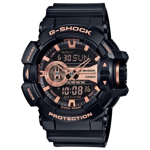 G-SHOCK CASIO卡西歐 GA-400GB-1A4 運動 雙顯錶 / 玫瑰金