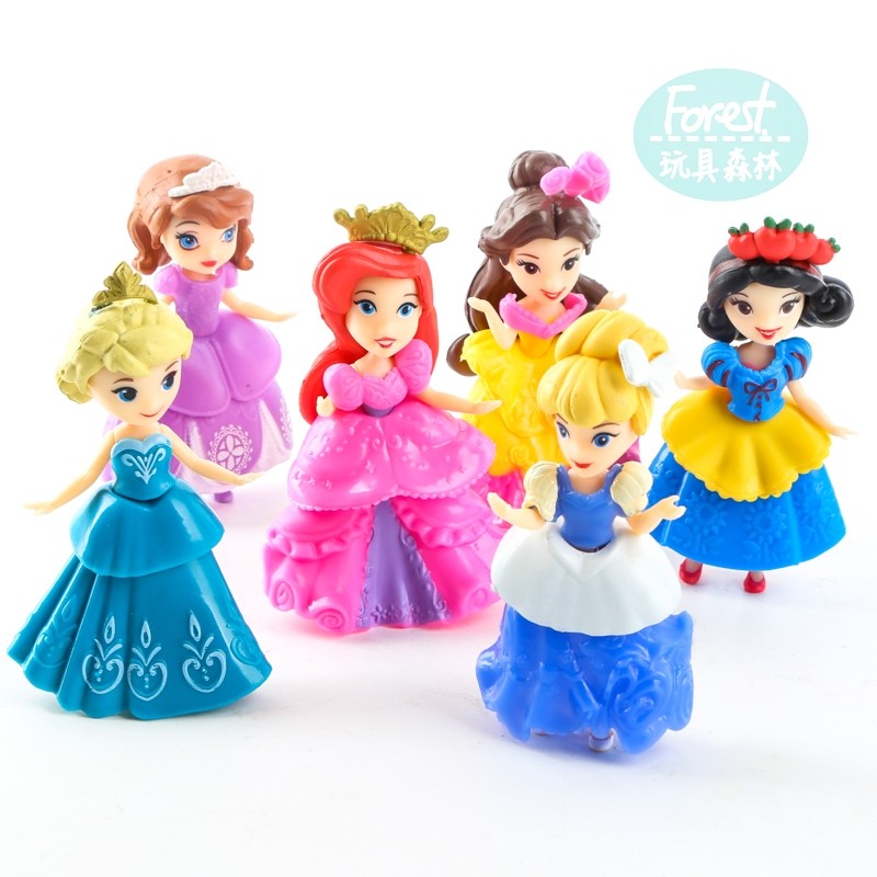 【Forest】現貨  迪士尼公主換裝玩具公仔六隻組_扭蛋模型轉蛋禮物玩具平衡 愛麗兒美人魚艾莎白雪公主蘇菲亞貝兒灰姑娘