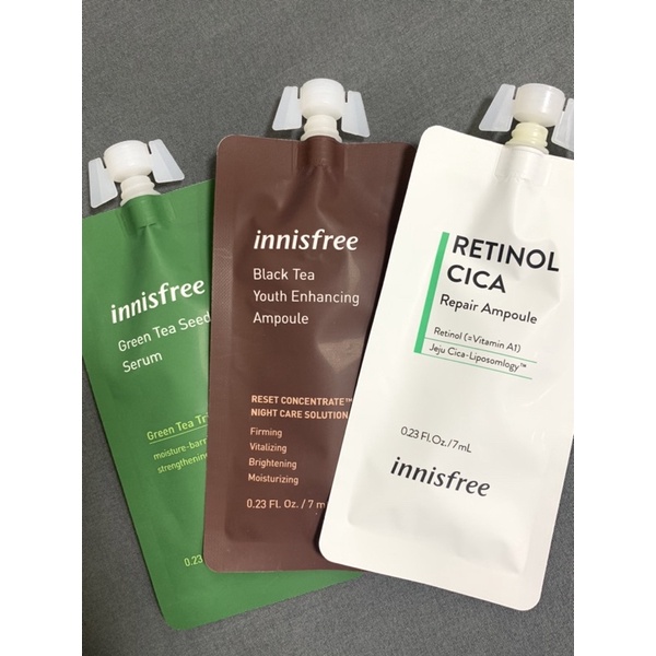 innisfree三件組-綠茶籽保濕精華/A醇淨膚超修護安瓶/濟州紅茶極效修護安瓶