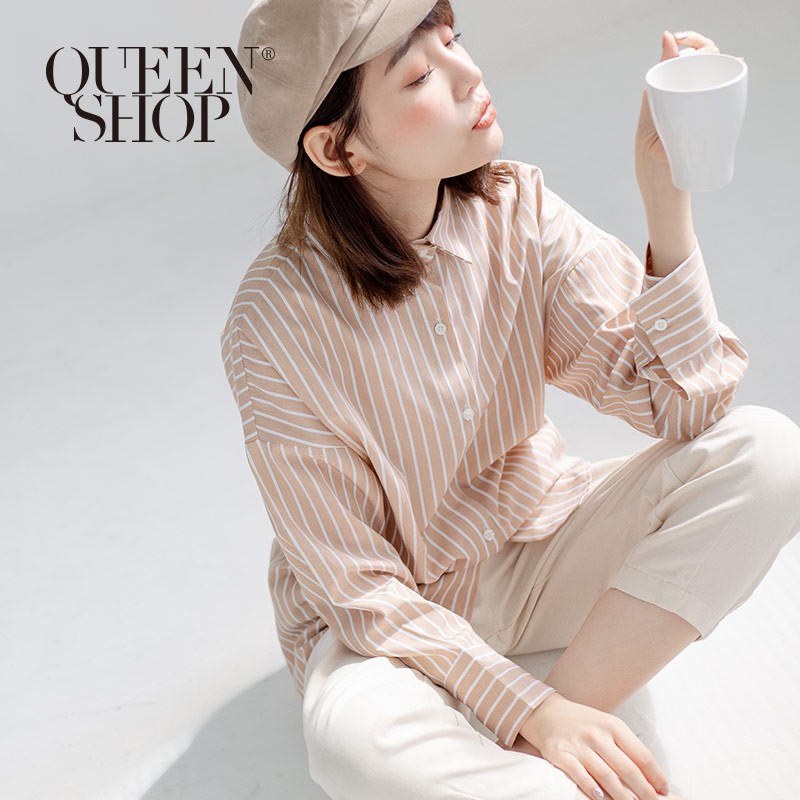 QUEENSHOP 配色條紋長袖襯衫 兩色售 現+預 【01023336】