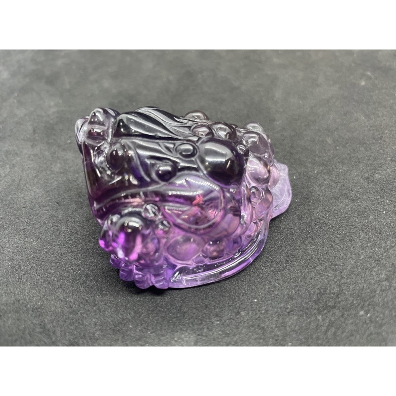 D4567頂級嚴選 天然水晶原礦 清透料 紫水晶 雕刻  三腳蟾蜍 金錢蟾蜍 擺件