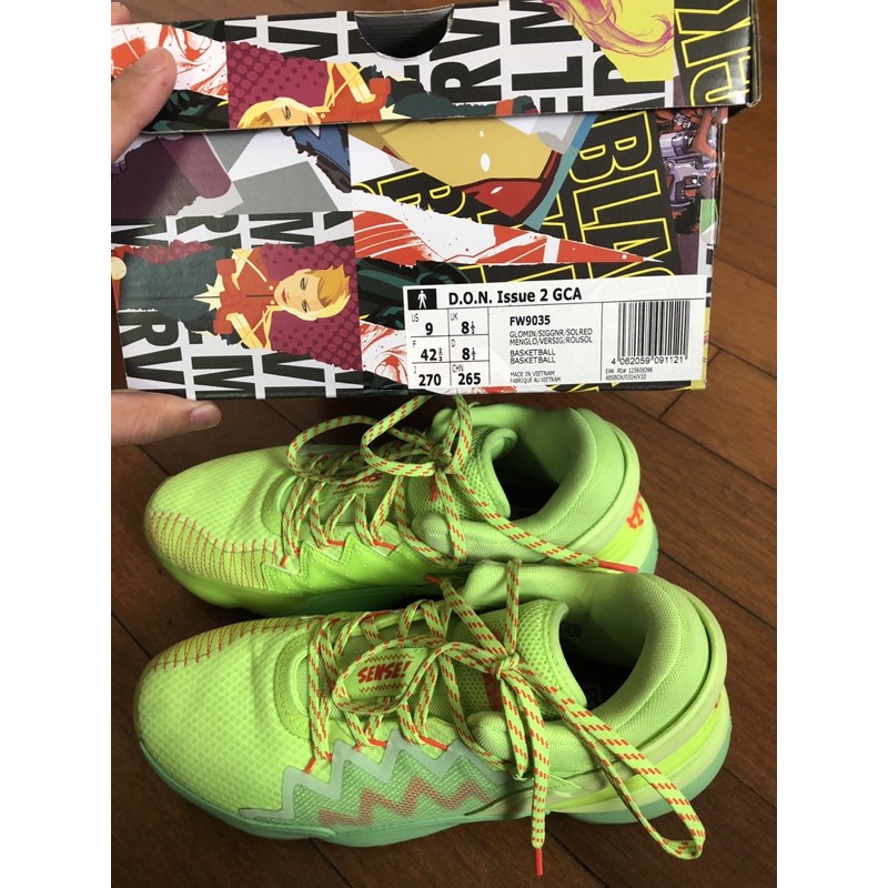 [二手] ADIDAS D.O.N. Issue 2 GCA US 9偏大螢光綠 籃球鞋 漫威 蜘蛛人 聯名 男