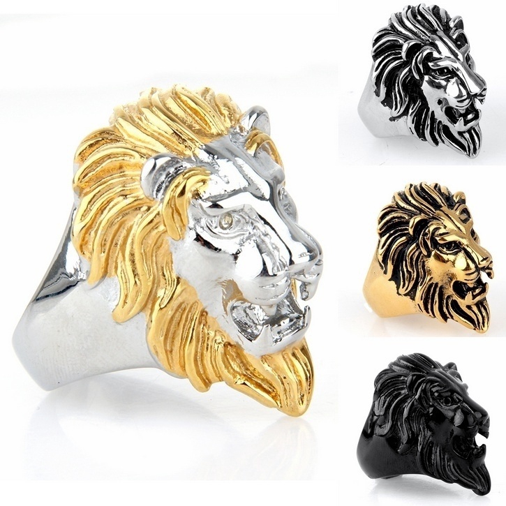 獅子頭男士銀色戒指哥特式男士飾品配件禮物戒指