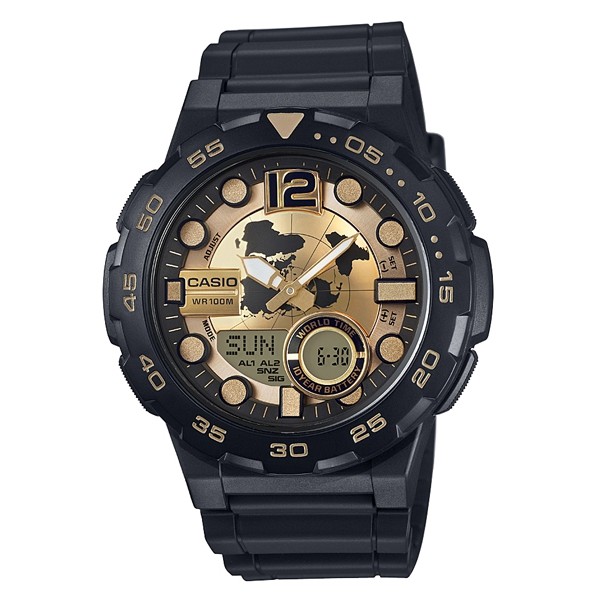 【CASIO】卡西歐10年電力 運動錶款 黑金  指針 電子 AEQ-100BW-9A 宏崑時計 台灣公司貨保固一年