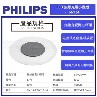 志禾生活 【飛利浦PHILIPS】66134 LED無線充電小碟燈-白色 (PC001)