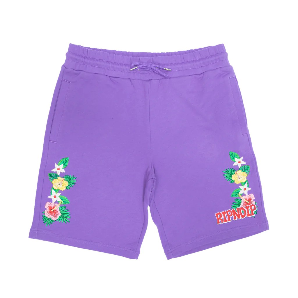 RIPNDIP ALOHA NERM SWEATSHORTS 紫色 刺繡 棉褲 短褲 中指猫 台灣總代理-ALL