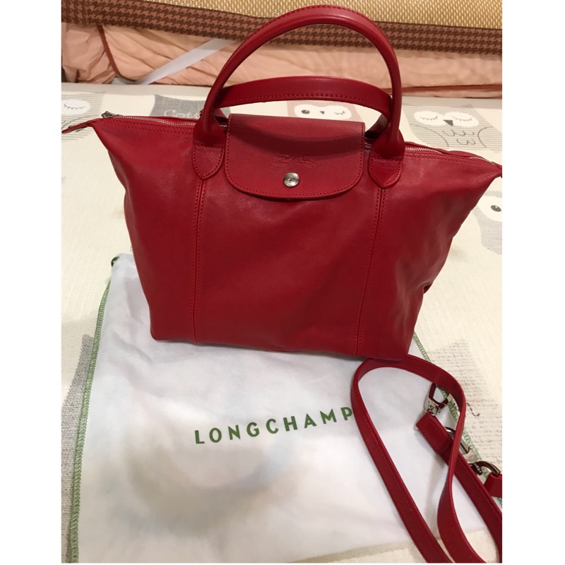 購自奧地利 Longchamp 保證正品 真品 Le Pliage Cuir 小羊皮摺疊S號 經典紅色 二手九成新