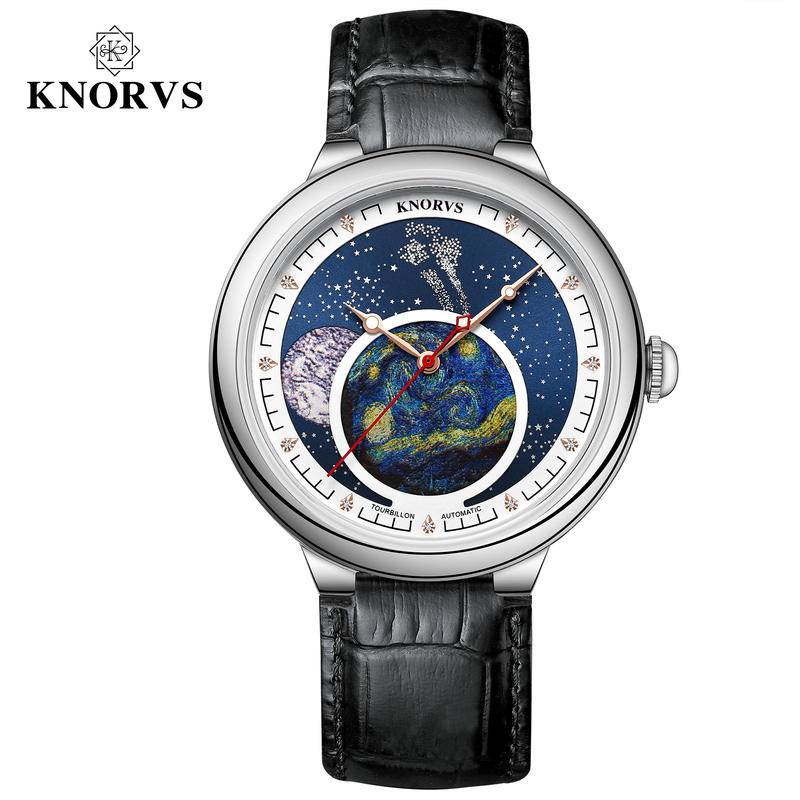 【潮裡潮氣】KNORVS卡諾威斯品牌地球星空瑞士機械錶防水男士手錶時尚夜光 k009