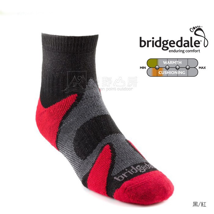 Bridgedale 男 CoolFusion 多用途 美麗諾 保暖襪 中筒 羊毛襪 黑/紅 527-848 綠野山房