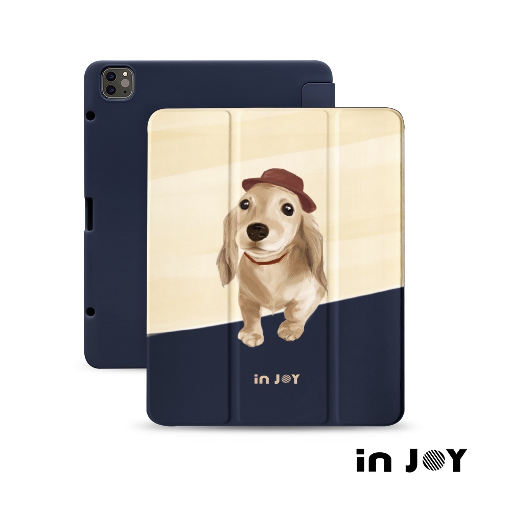 INJOY｜iPad case 12.9/Air5/iPad 9/mini6 奶油臘腸犬 附筆槽平板保護套
