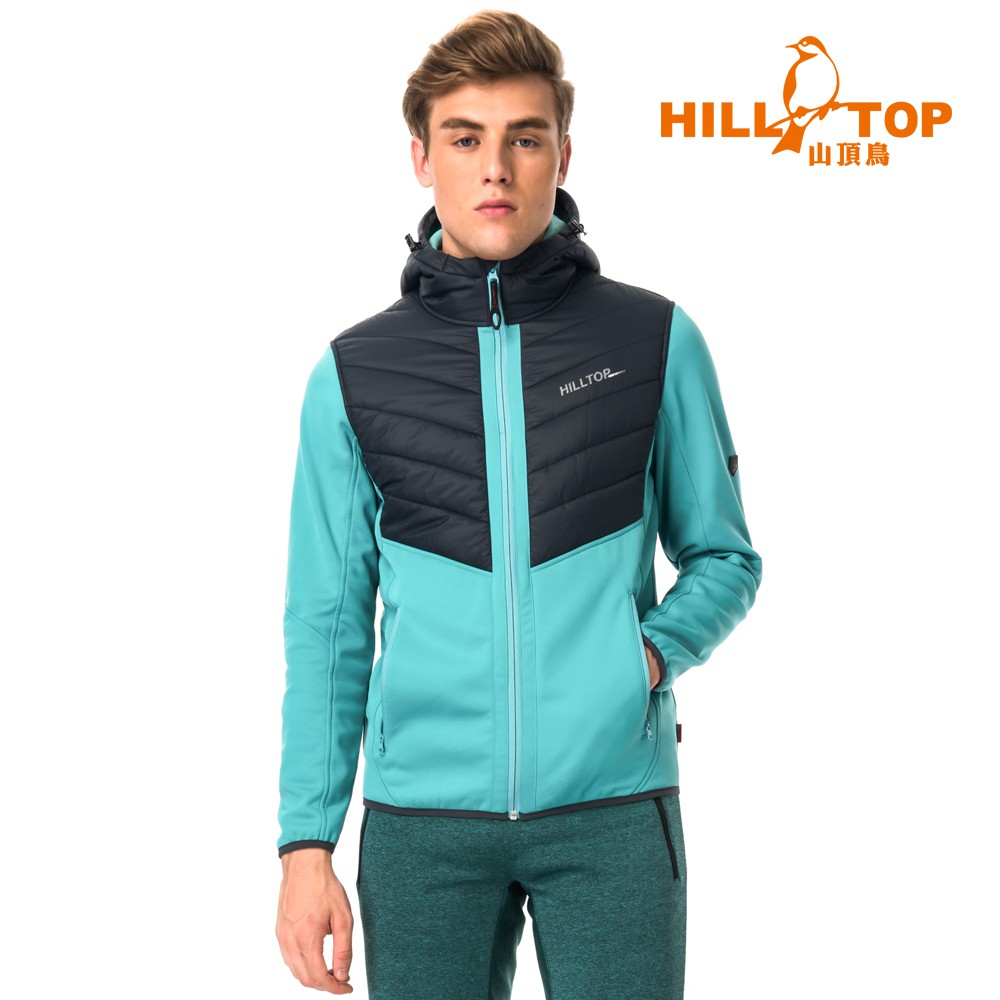 【Hilltop山頂鳥】男款遠紅外線發熱科技保暖棉連帽刷毛外套H22MX3-灰綠