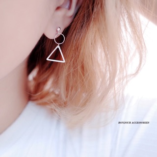 韓國 簡約小圈三角幾何 夾式 針式 925銀針 耳環 台灣現貨 【Bonjouracc】