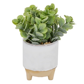 【YU Living】模擬綠色植物陶瓷盆栽 人造陶瓷盆栽(高22cm/綠色+白色) [折扣碼現折]