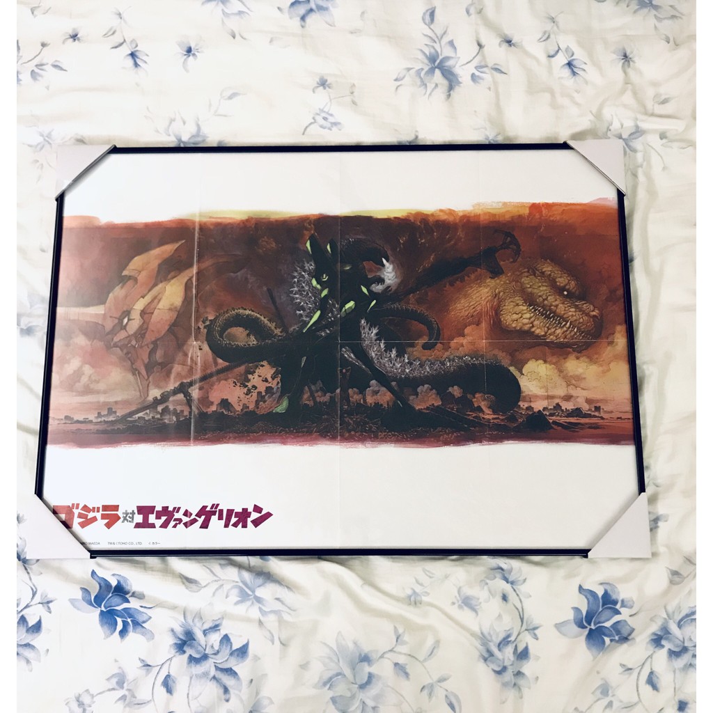 一吳爾羅柑仔店一16年製日本7 11限定nanaco卡海報含框前田真宏福音戰士初號機vs 哥吉拉 蝦皮購物