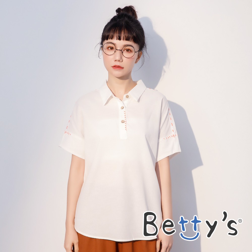 betty’s貝蒂思(01)小文青襯衫領棉麻上衣(白色)