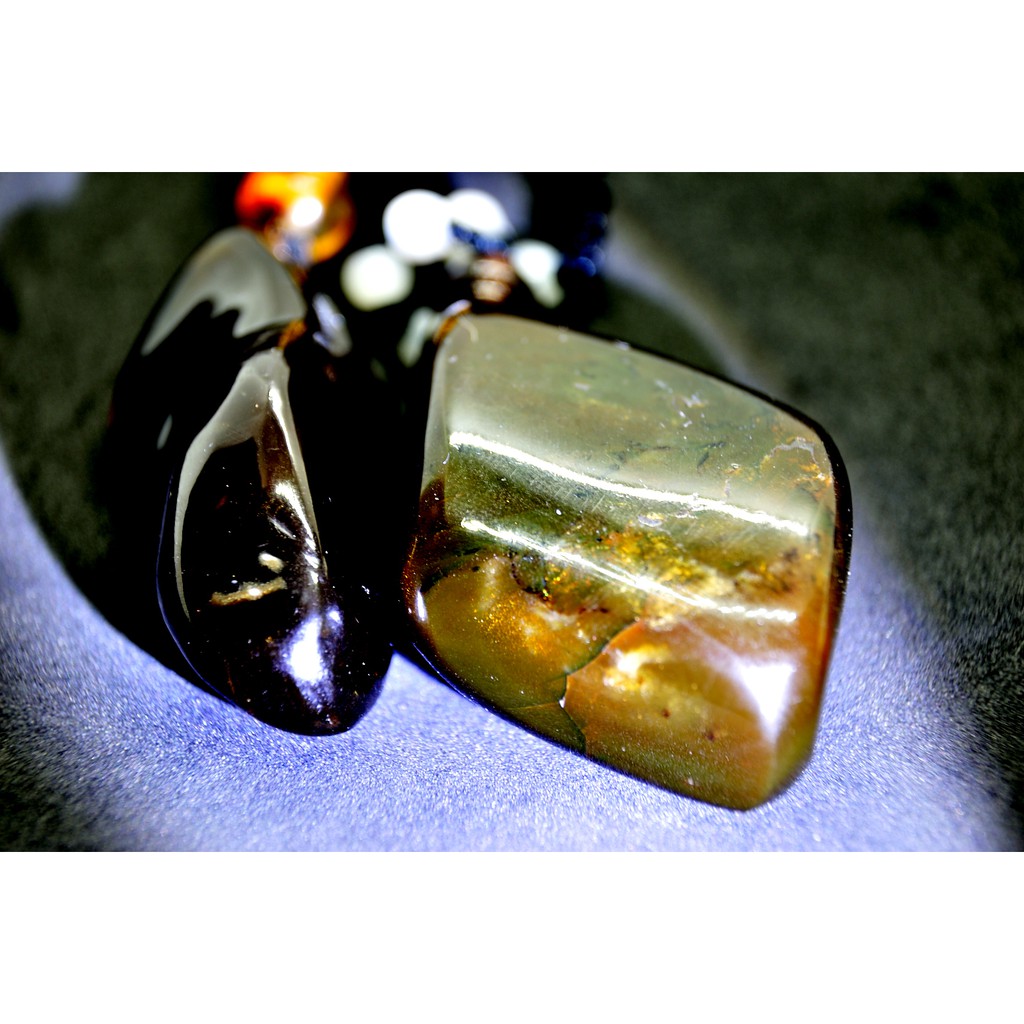 緬甸琥珀 緬甸蜜蠟 綠蜜溶洞隨行裸石(帶貓眼金沙)+棕紅蜜紫羅蘭裸石