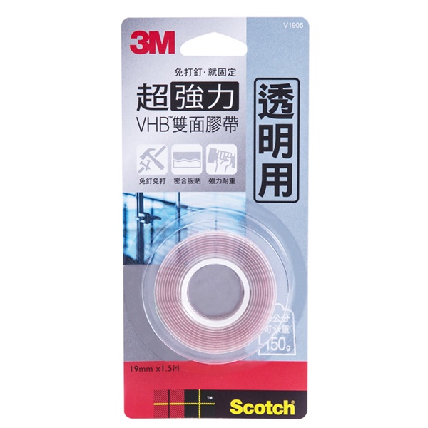 3M Scotch 透明超強力雙面膠帶 (V1905) 雙面膠帶【久大文具】