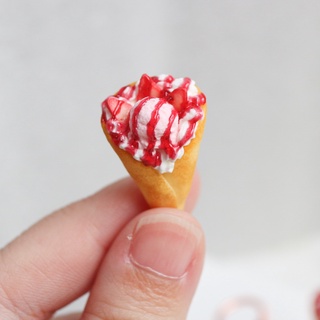 草莓果醬冰淇淋可麗餅 耳環 單支 甜點飾品 三片草莓