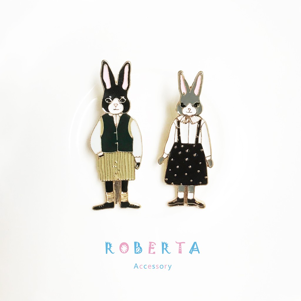Roberta 日系可愛卡通森林系文青動物兔子情侶胸針別針配飾禮物 蝦皮購物